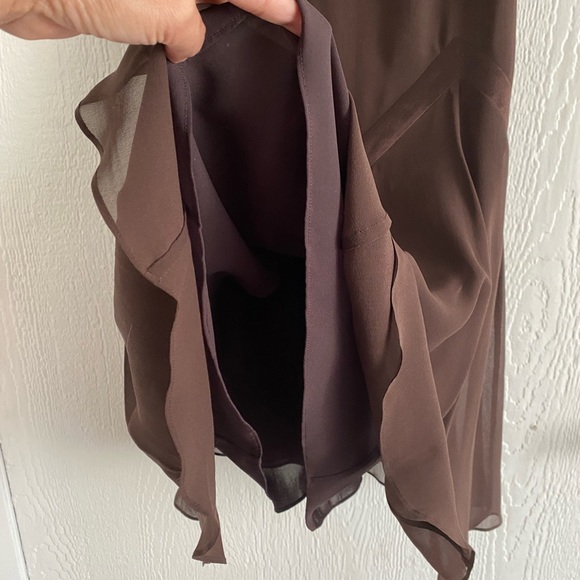 Ted Baker  Brown Silk Chiffon Vintage Spaghetti Straps Mid Length Dress - Picture 9 of 12